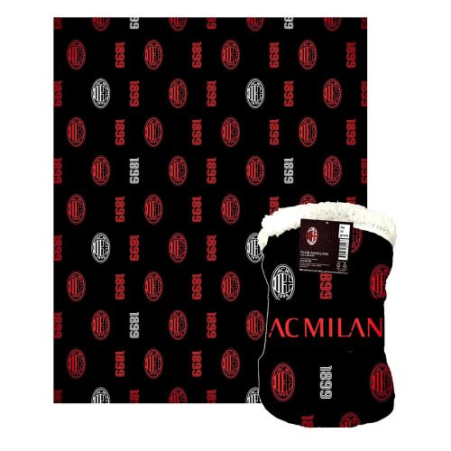 AC Milan Pihe-Puha Takaró – 130x160 cm, Fekete és piros fekete Hátterű, Csapatlogókkal és 1899 Feliratokkal