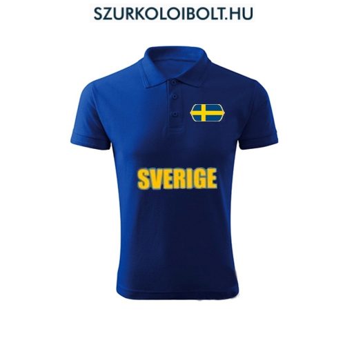 Sverige feliratos galléros póló - svéd szurkolói ingnyakú póló (kék) 
