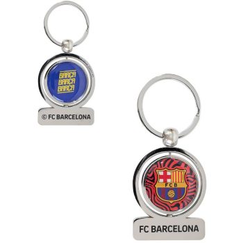   Hivatalos FC Barcelona Forgó Fém Kulcstartó – Ezüst Színű (50 x 40 mm)