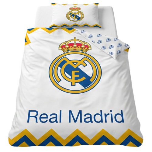 Hivatalos Real Madrid Pamut Ágyneműhuzat Garnitúra – 140x200 cm, Fehér-Cikcakkmintás Dizájn