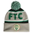 Szürke FTC kötött sapka – Zöld-fehér bojt, FTC felirattal és címerrel