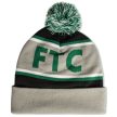Szürke FTC kötött sapka – Zöld-fehér bojt, FTC felirattal és címerrel