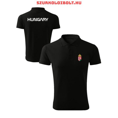 Hungary feliratos galléros rövidujjú póló (férfi) - szurkolói ingnyakú póló (fekete) 