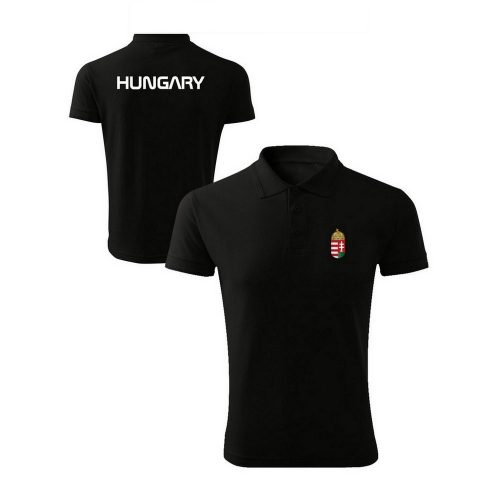 Hungary feliratos magyar galléros rövidujjú póló (férfi) - szurkolói ingnyakú póló (fekete) 