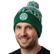 Zöld-fehér csíkos FTC kötött sapka bojttal – Hímzett Ferencváros címerrel