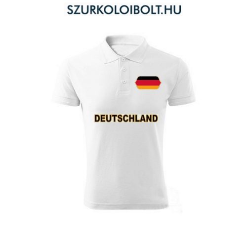 Deutschland feliratos galléros póló - Németország szurkolói ingnyakú póló (fehér) 
