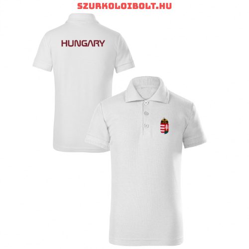Hungary / Magyarország gyerek póló - Magyarország szurkolói ingnyakú / galléros gyerek póló (fehér)