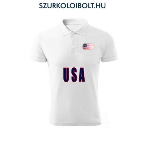 USA feliratos galléros póló - USA szurkolói ingnyakú póló (fehér) 