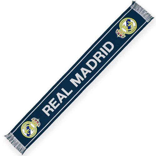 Hivatalos Real Madrid CF Szőtt Szurkolói Sál – Sötétkék, Fehér Csíkokkal és Címerrel