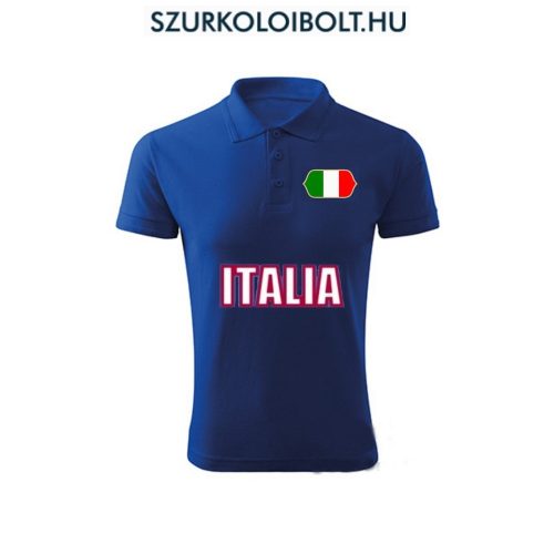 Italia feliratos galléros póló - olasz szurkolói ingnyakú póló (kék) 