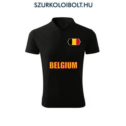 Belgium feliratos galléros póló - belga szurkolói ingnyakú póló (fekete) 