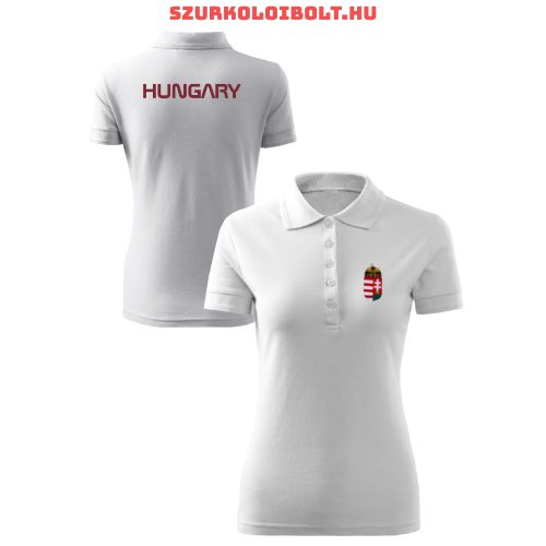 Hungary / Magyarország női póló - Magyarország szurkolói ingnyakú / galléros női póló (fehér)