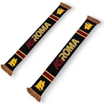   AS Roma szurkolói kötött sál – Hivatalos licencelt termék, Fekete-Bordó-Sárga-farkasos dizájn