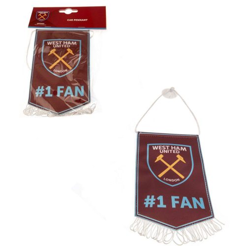 West Ham United FC mini zászló – „#1 FAN” szatén hatású autós vagy ablakdísz
