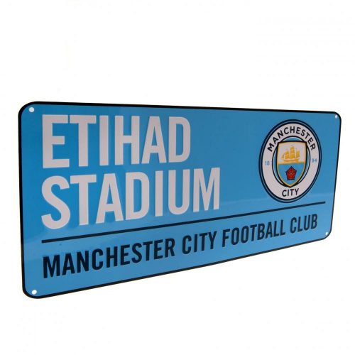 Manchester City FC színes utcatábla – Etihad Stadium fém falitábla