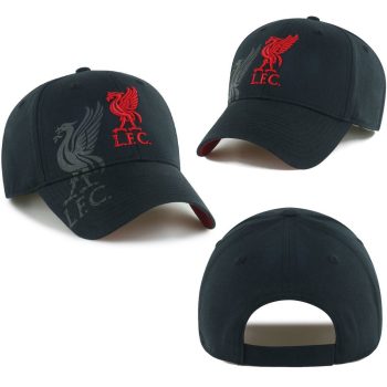   Liverpool FC Fekete Baseball Sapka, Liverbird Hímzéssel, Premier League Ajándék