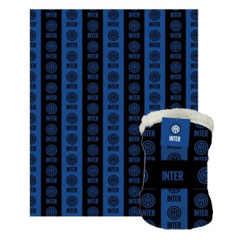   Internazionale Pihe-Puha Takaró – 130x160 cm, Fekete és Kék Csíkos Hátterű, Csapatlogókkal és Inter Feliratokkal