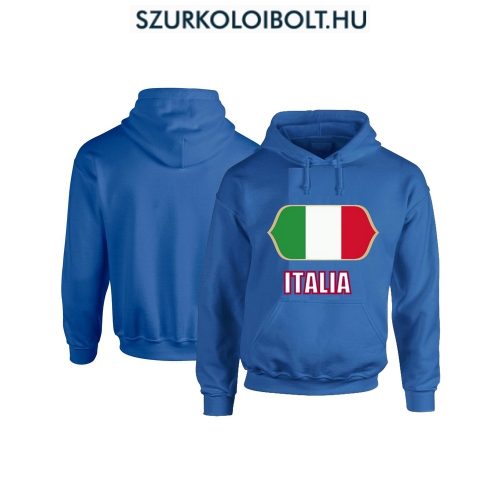 Italia feliratos kapucnis pulóver (kék) - olasz válogatott szurkolói pullover / pulcsi