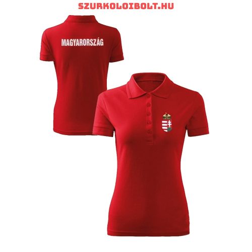 Hungary / Magyarország női póló - Magyarország szurkolói ingnyakú / galléros női póló (piros)