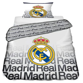   Hivatalos Real Madrid Pamut Ágyneműhuzat Garnitúra – 140x200 cm, Fehér-Szürke Tipográfiai Dizájn