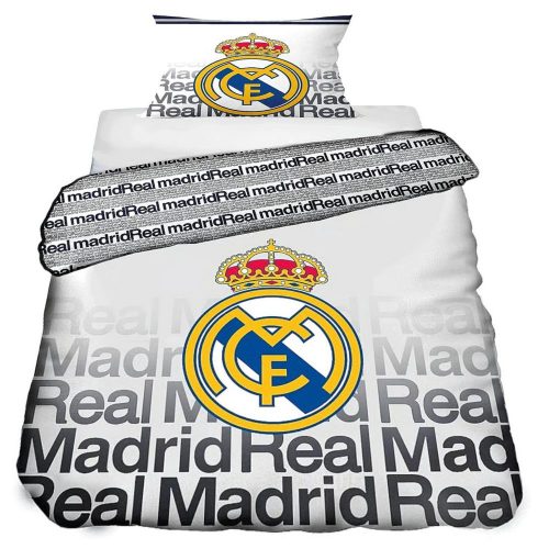 Hivatalos Real Madrid Pamut Ágyneműhuzat Garnitúra – 140x200 cm, Fehér-Szürke Tipográfiai Dizájn