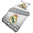 Hivatalos Real Madrid Pamut Ágyneműhuzat Garnitúra – 140x200 cm, Fehér-Szürke Tipográfiai Dizájn