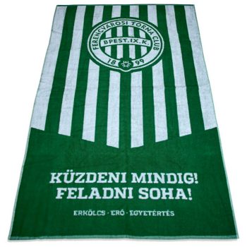   Ferencvárosi TC óriás Törölköző – Zöld-fehér Csíkos, Küzdeni Mindig, Feladni Soha! Felirattal (90*150 cm)