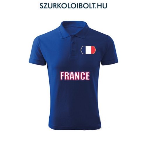 France feliratos galléros póló - francia szurkolói ingnyakú póló (kék) 