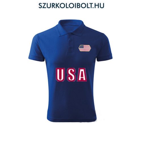 USA feliratos galléros póló - USA szurkolói ingnyakú póló (kék) 